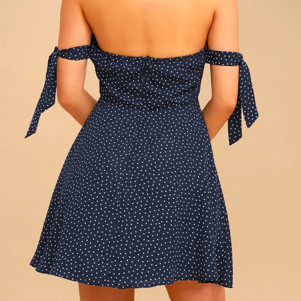 Lulu’s Navy Square Polka Dot Off Shoulder Dress - Picture 5 of 13
